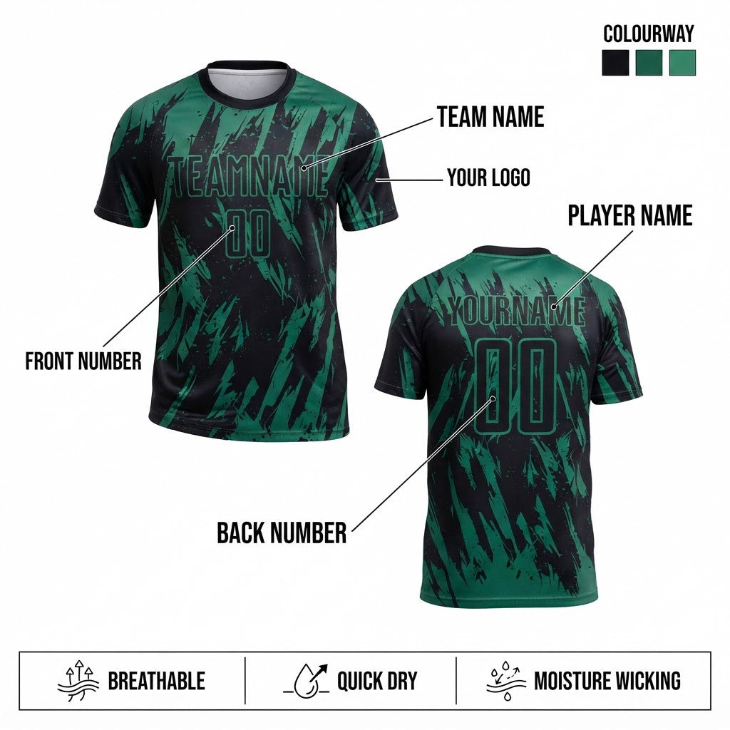 Custom Kelly Green Sublimated Soccer Jersey with Black Lettering Design 0945 customization guide