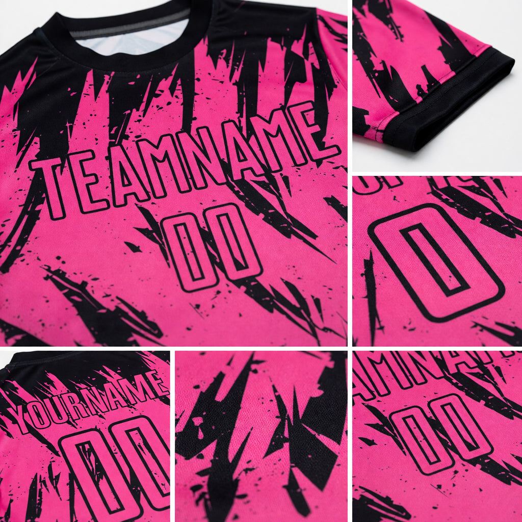 Custom Pink Black Sublimation Soccer Uniform Jersey detail