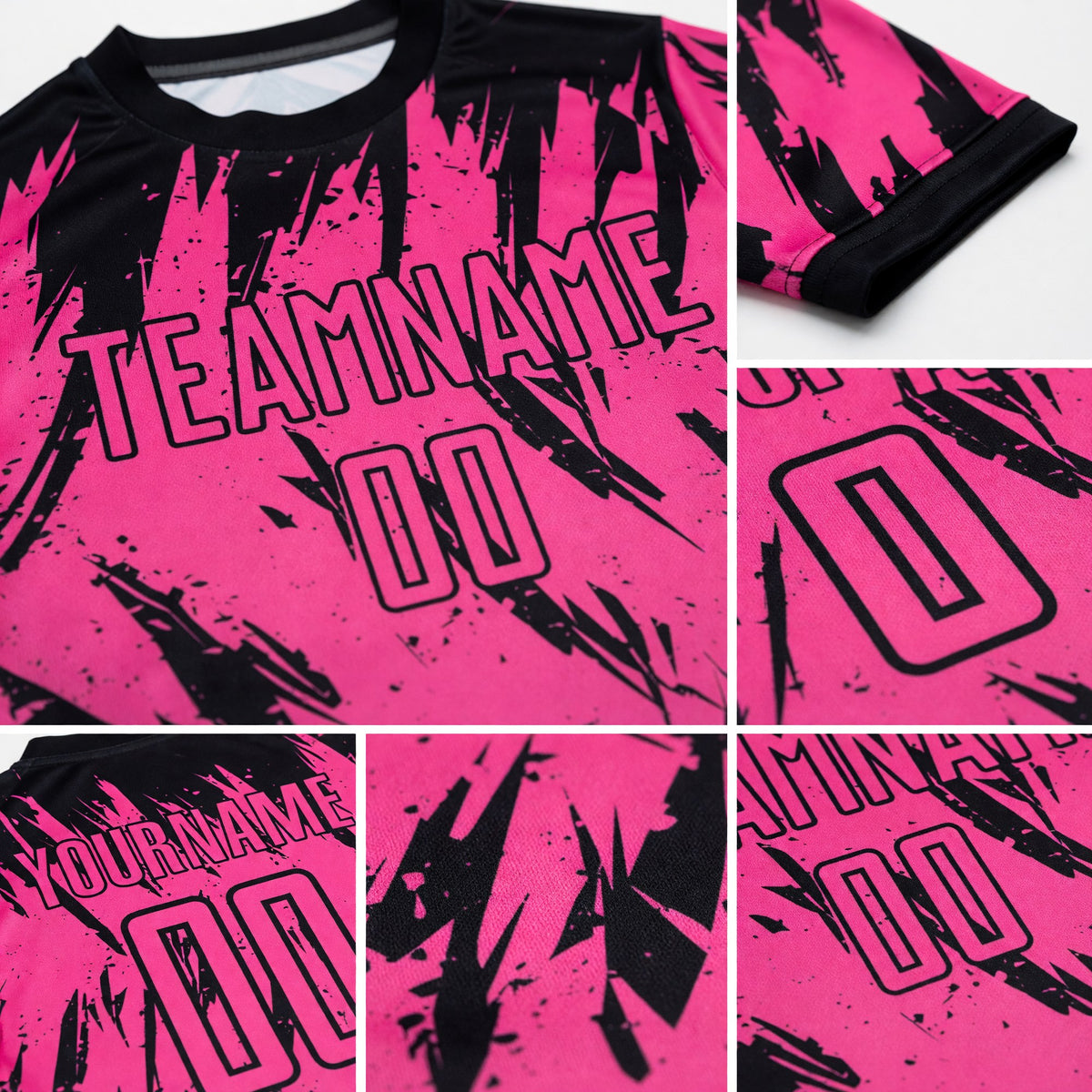 Custom Pink Black Sublimation Soccer Uniform Jersey detail