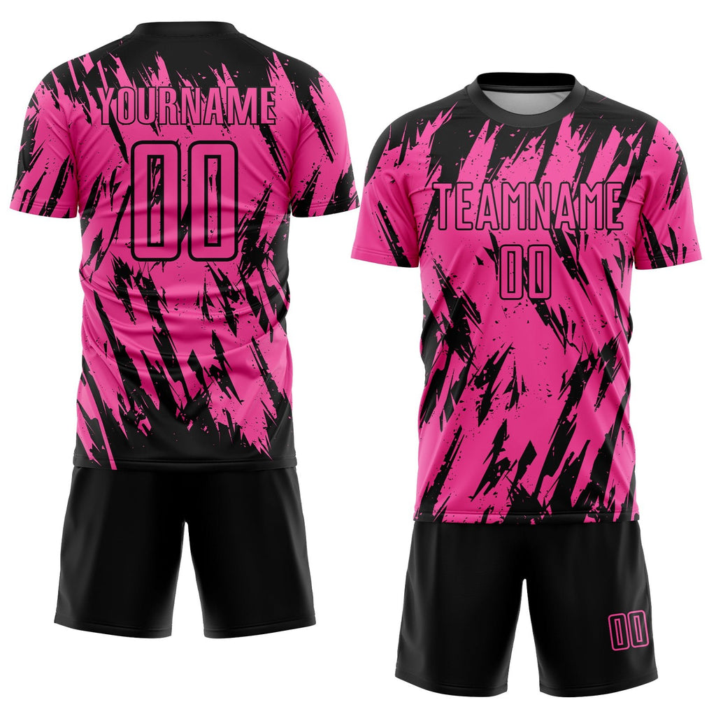 Custom Pink Black Sublimation Soccer Uniform Jersey photo 2