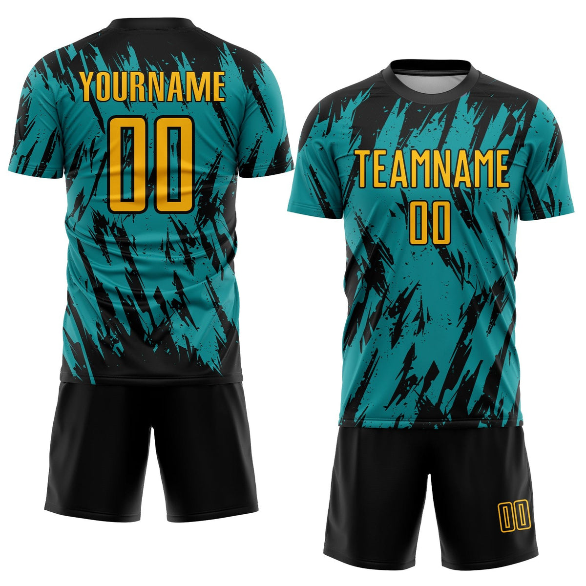 Custom Teal Gold Black Sublimation Soccer Uniform Jersey photo 2