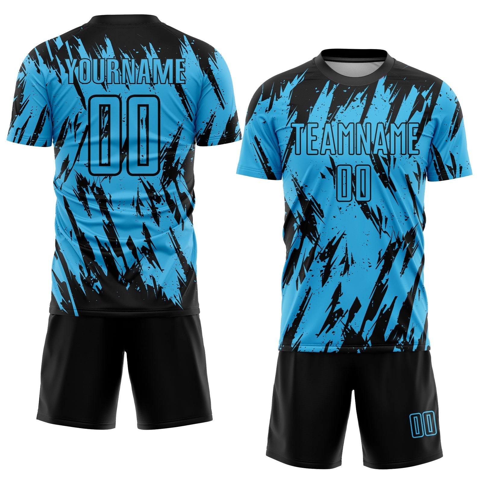 Custom Sky Blue Black Sublimation Soccer Uniform Jersey photo 2