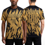Custom Old Gold Black Sublimation Soccer Uniform Jersey worn front and back