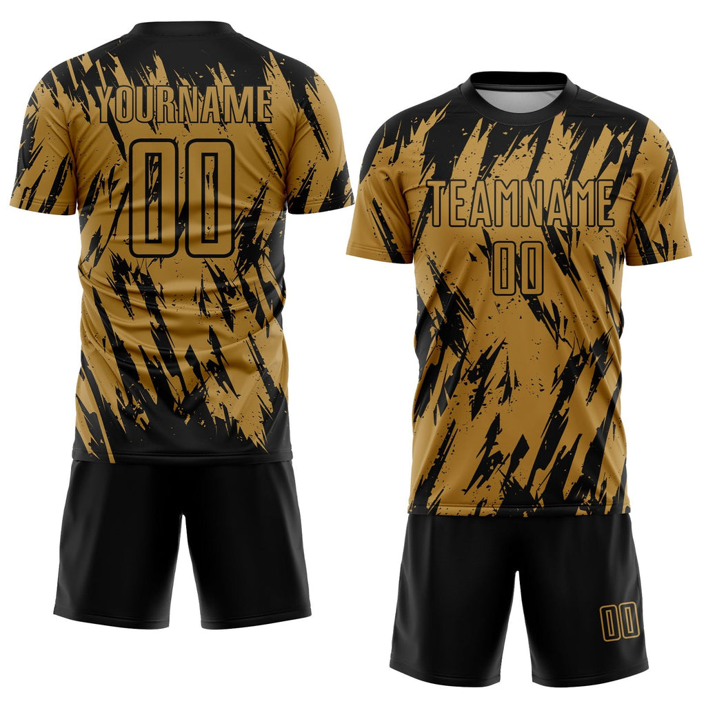 Custom Old Gold Black Sublimation Soccer Uniform Jersey photo 2