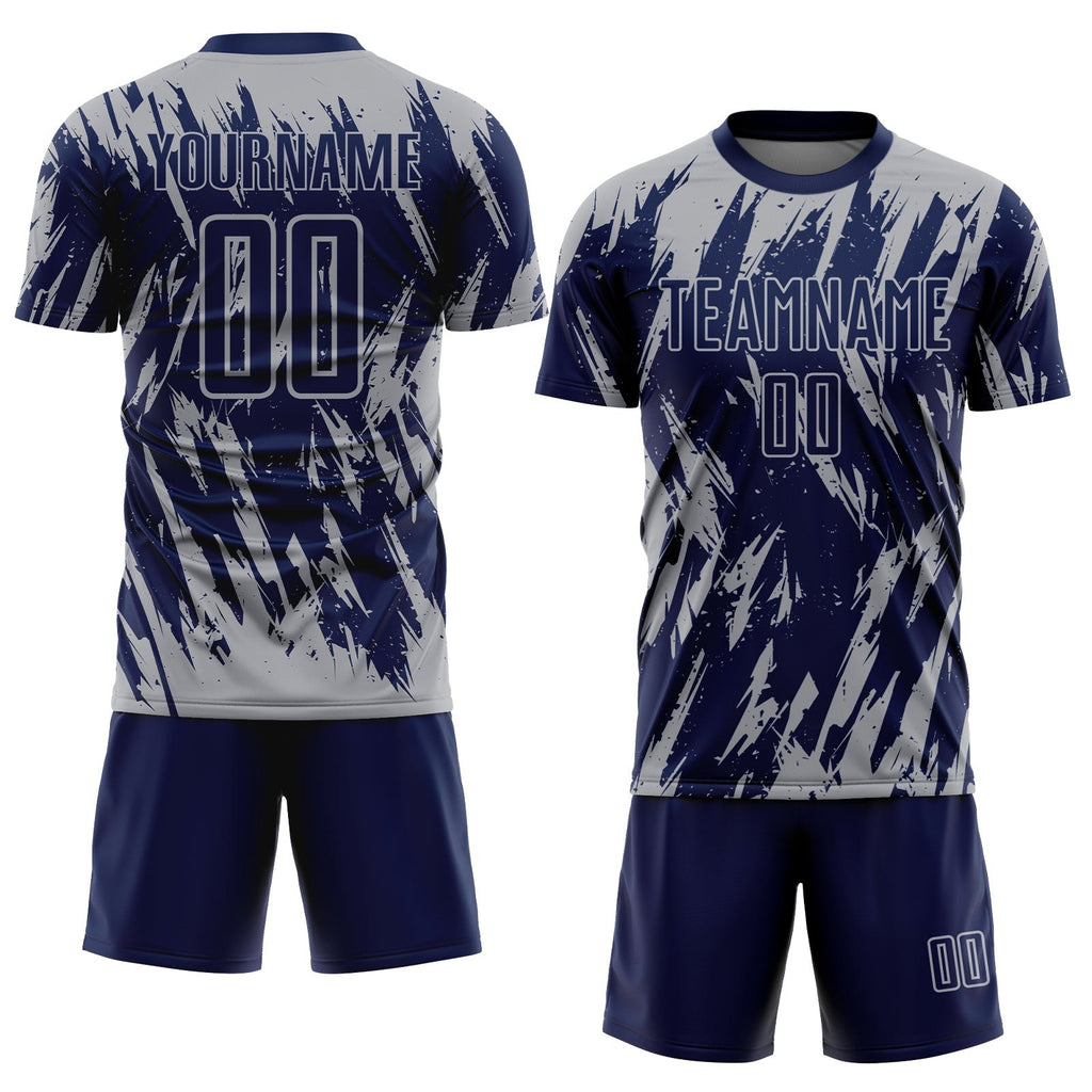 Custom Navy Gray Sublimation Soccer Uniform Jersey photo 2
