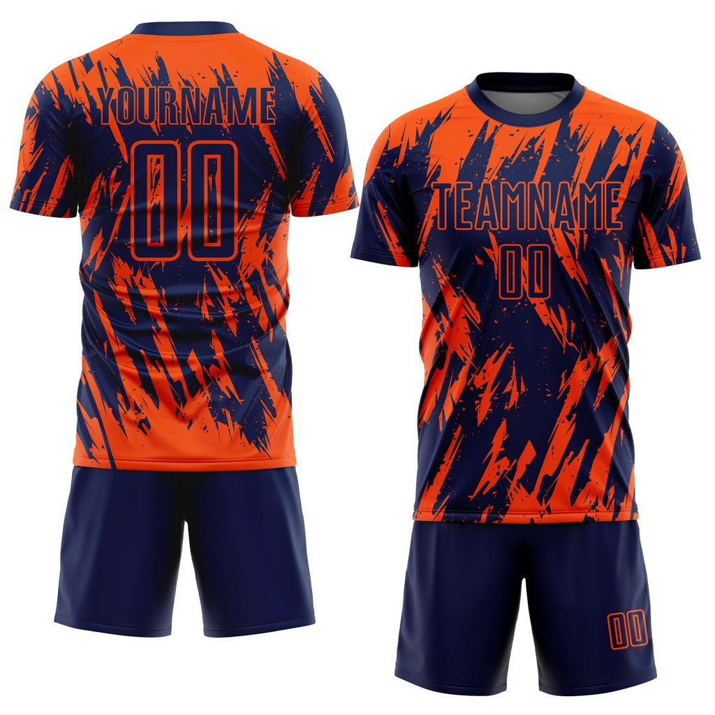 Custom Orange Navy Sublimation Soccer Uniform Jersey photo 2