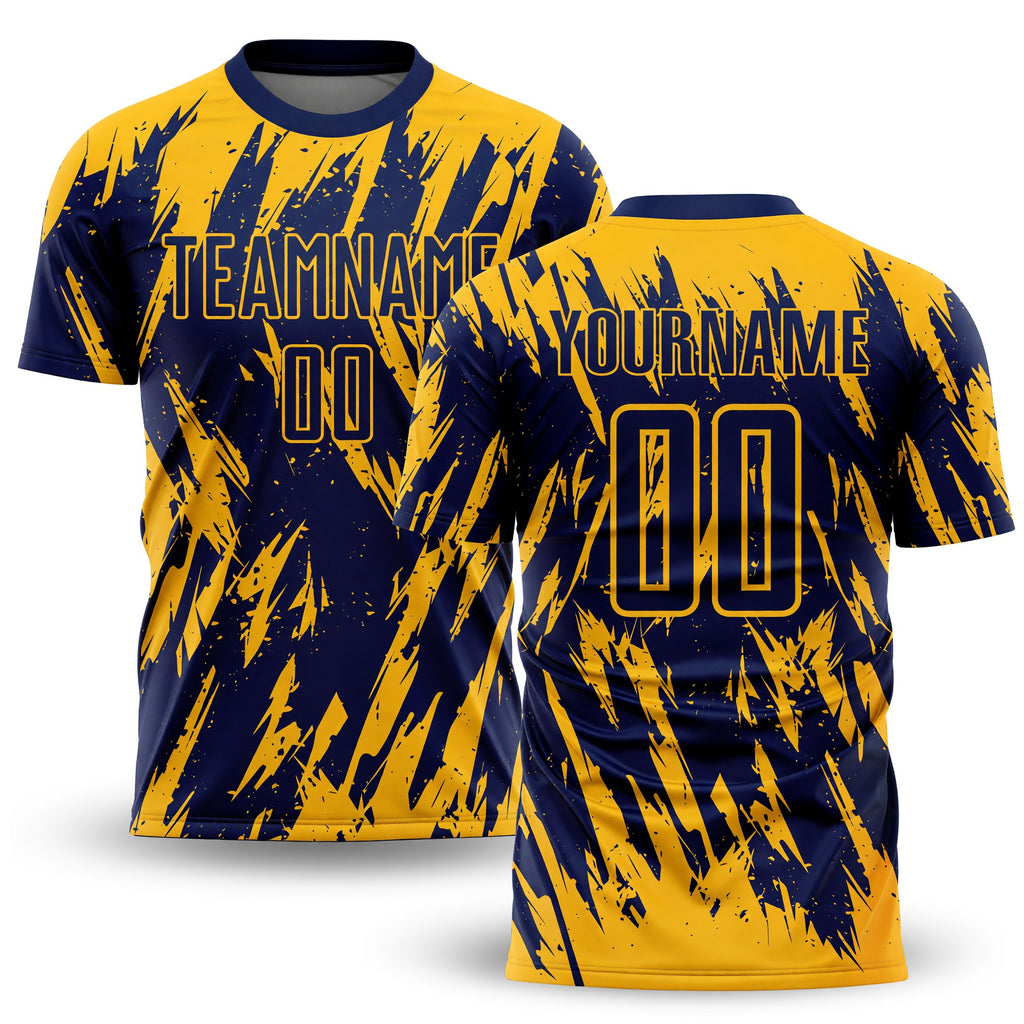 Custom Gold Navy Sublimation Soccer Uniform Jersey