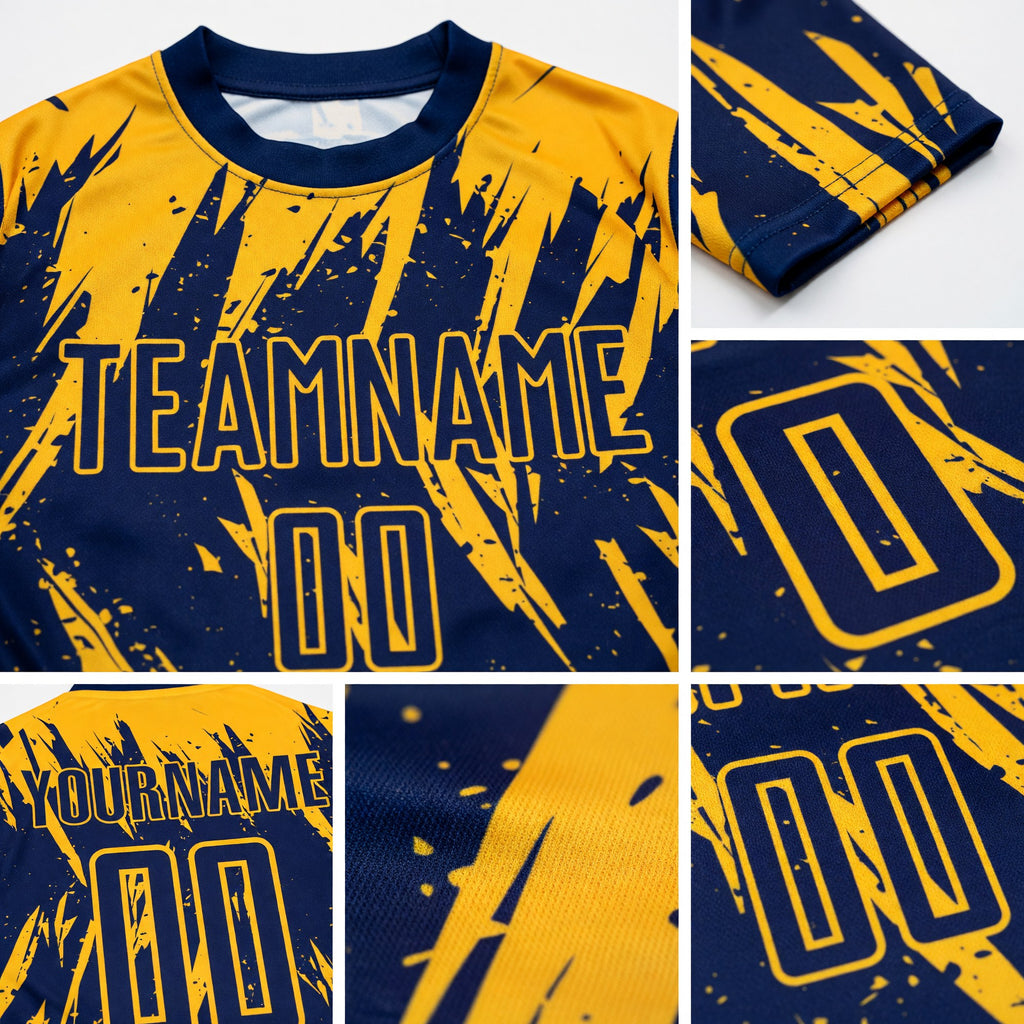 Custom Gold Navy Sublimation Soccer Uniform Jersey detail