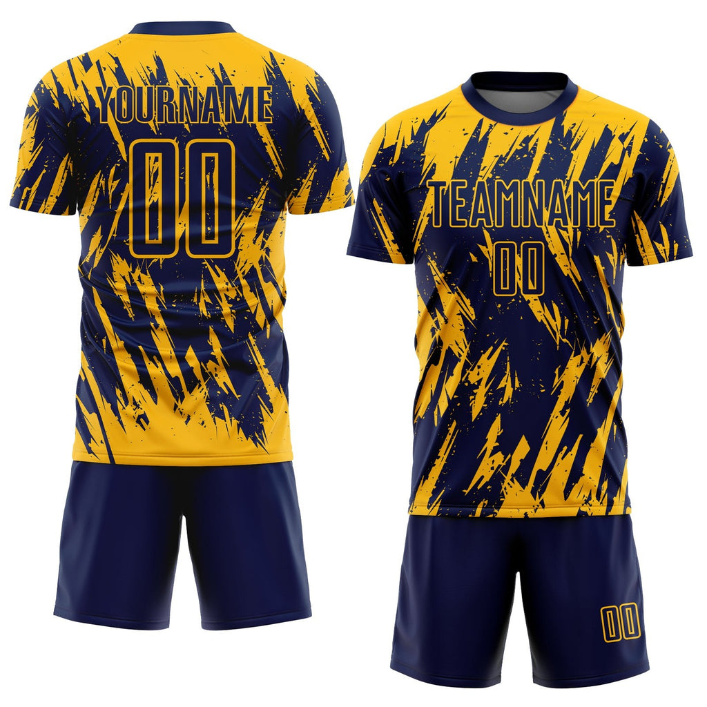 Custom Gold Navy Sublimation Soccer Uniform Jersey photo 2