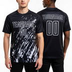 Custom Black White Sublimation Soccer Uniform Jersey worn front and back