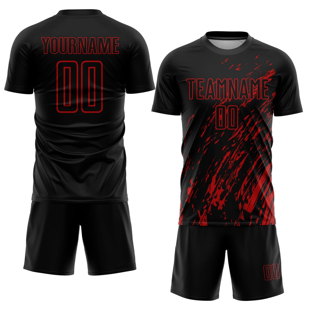 Custom Black Red Sublimation Soccer Uniform Jersey photo 2