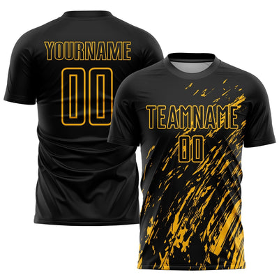 Custom Black Sublimated Soccer Jersey with Gold Lettering Design 0967