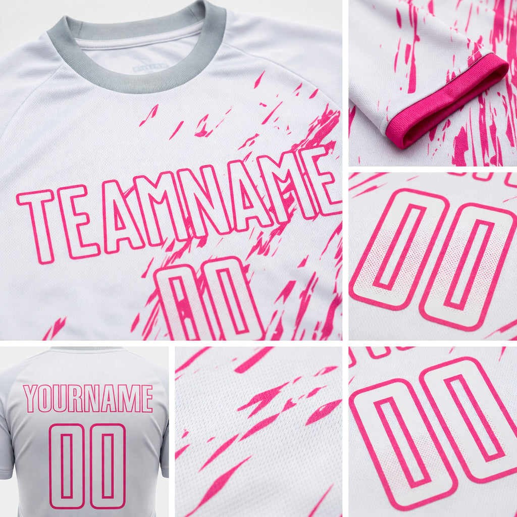 Custom White Pink Sublimation Soccer Uniform Jersey detail