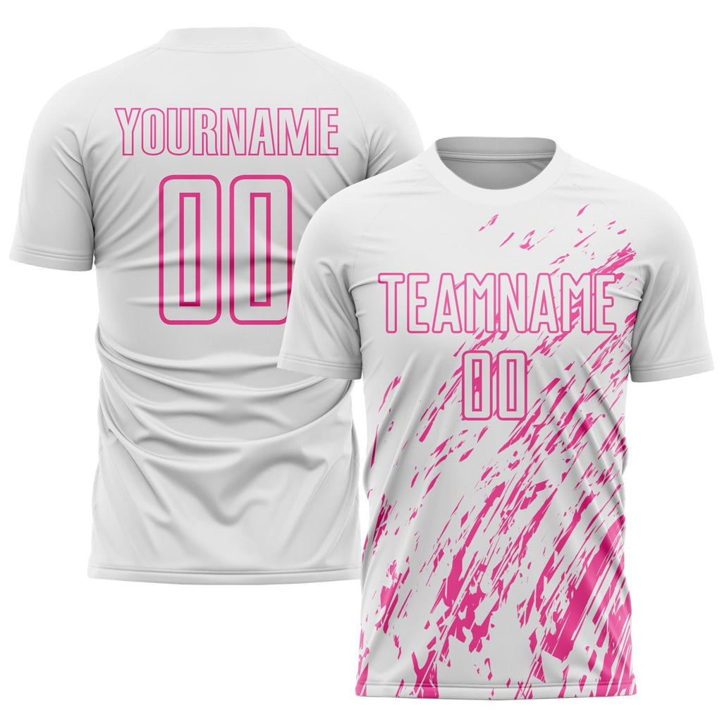 Custom White Pink Sublimation Soccer Uniform Jersey photo 1