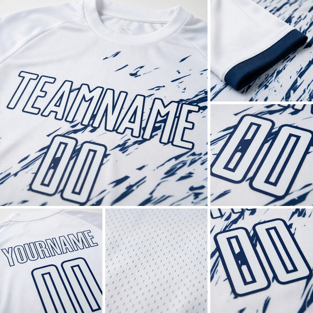 Custom White Navy Sublimation Soccer Uniform Jersey detail