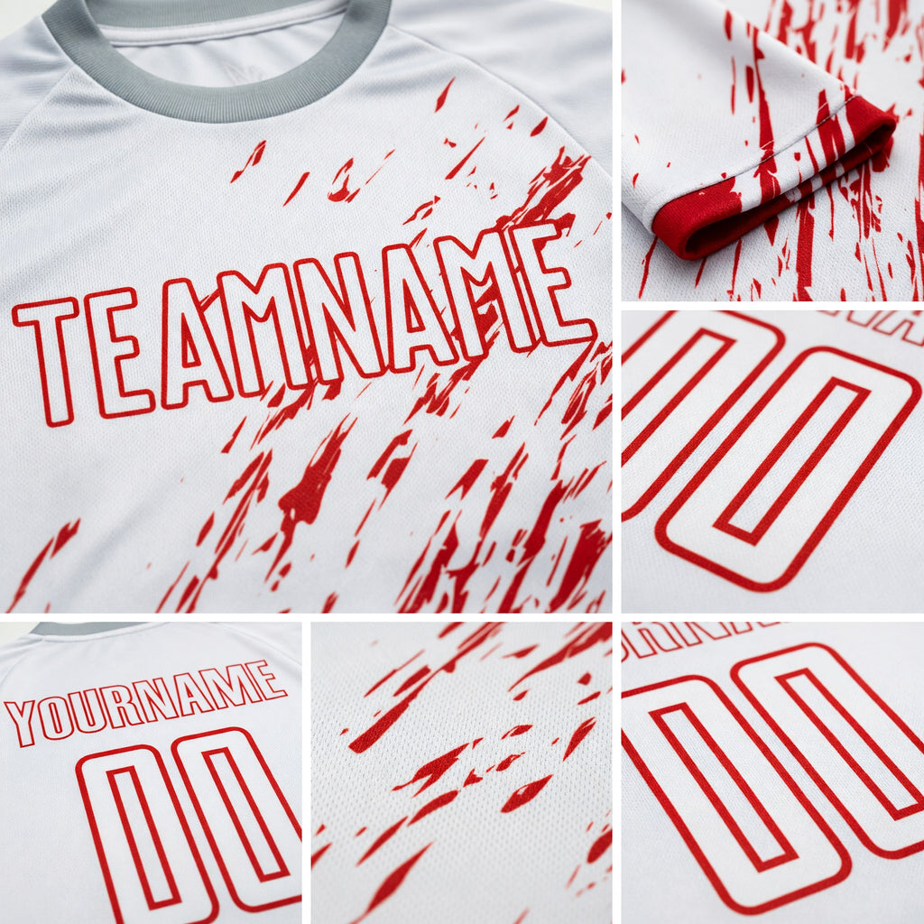 Custom White Red Sublimation Soccer Uniform Jersey detail