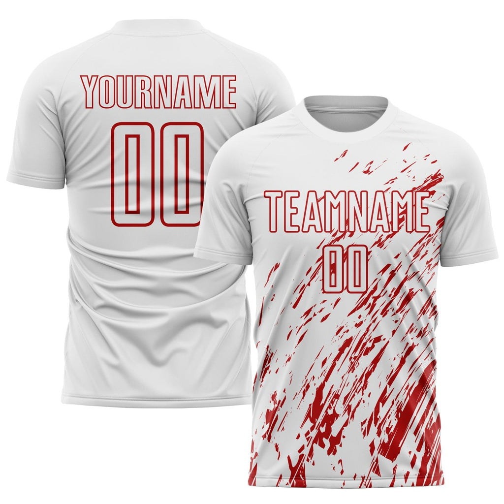 Custom White Red Sublimation Soccer Uniform Jersey photo 1