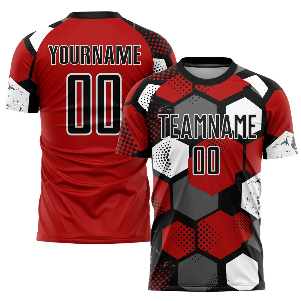 Custom Red Black-White Sublimation Soccer Uniform Jersey photo 1
