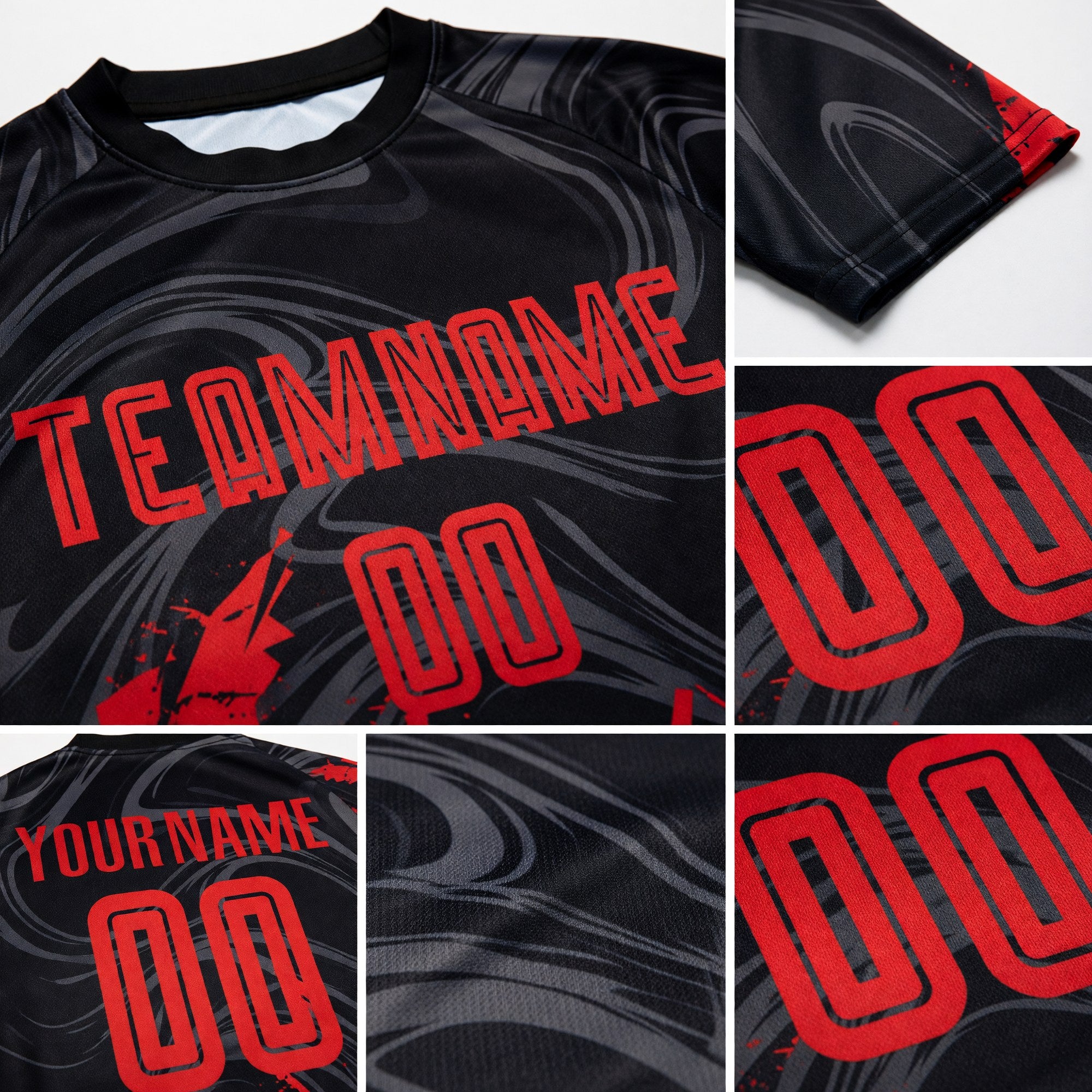 Custom Black Red Sublimation Soccer Uniform Jersey detail