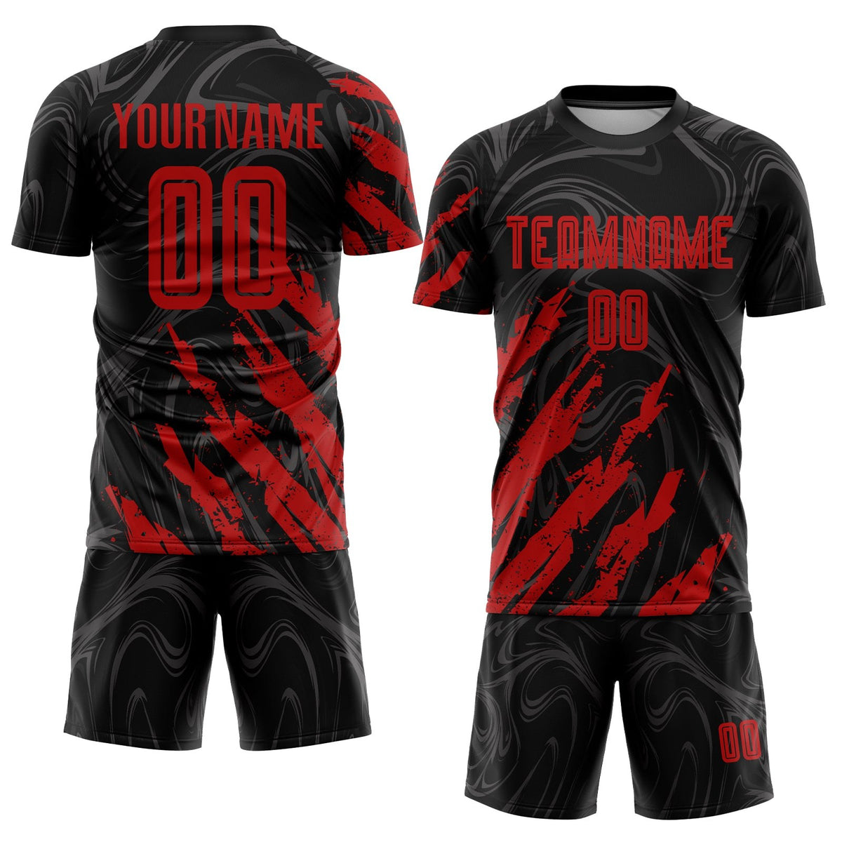 Custom Black Red Sublimation Soccer Uniform Jersey photo 2