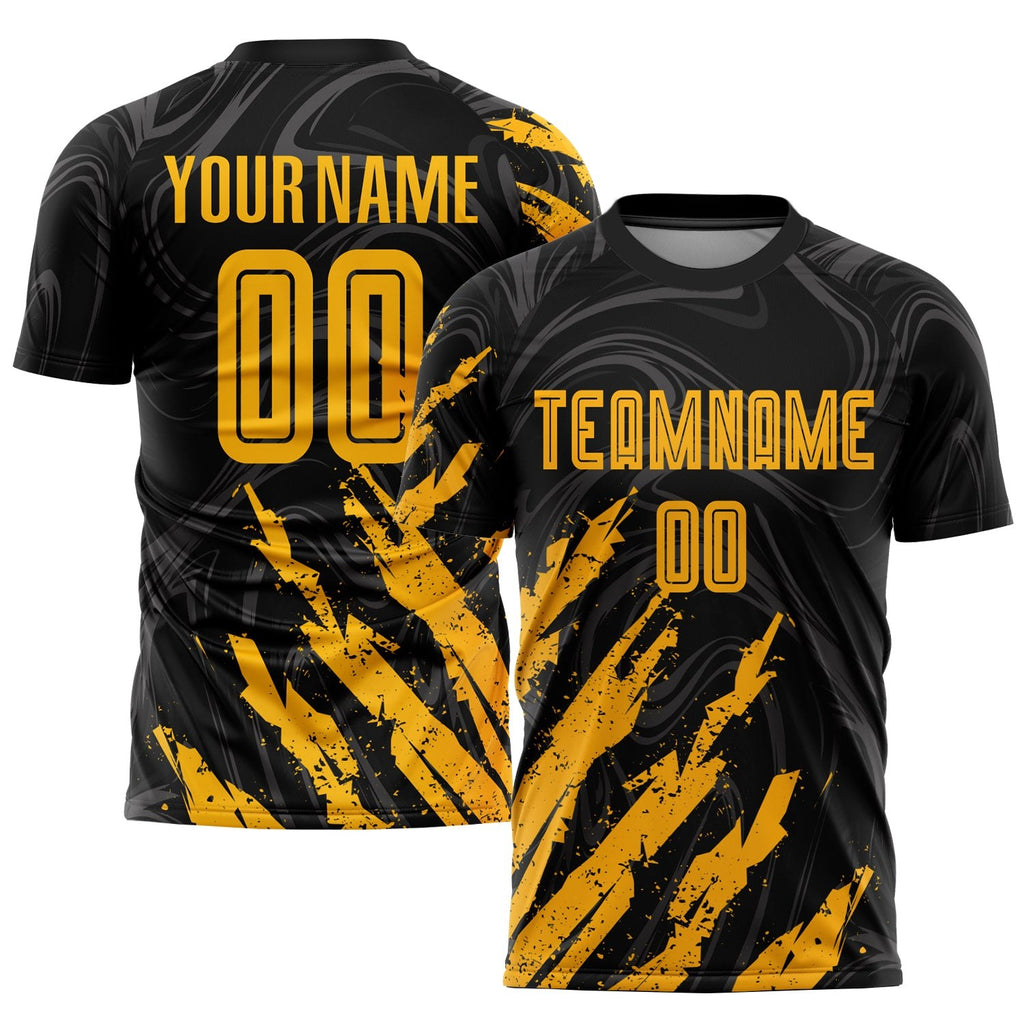 Custom Black Gold Sublimation Soccer Uniform Jersey photo 1