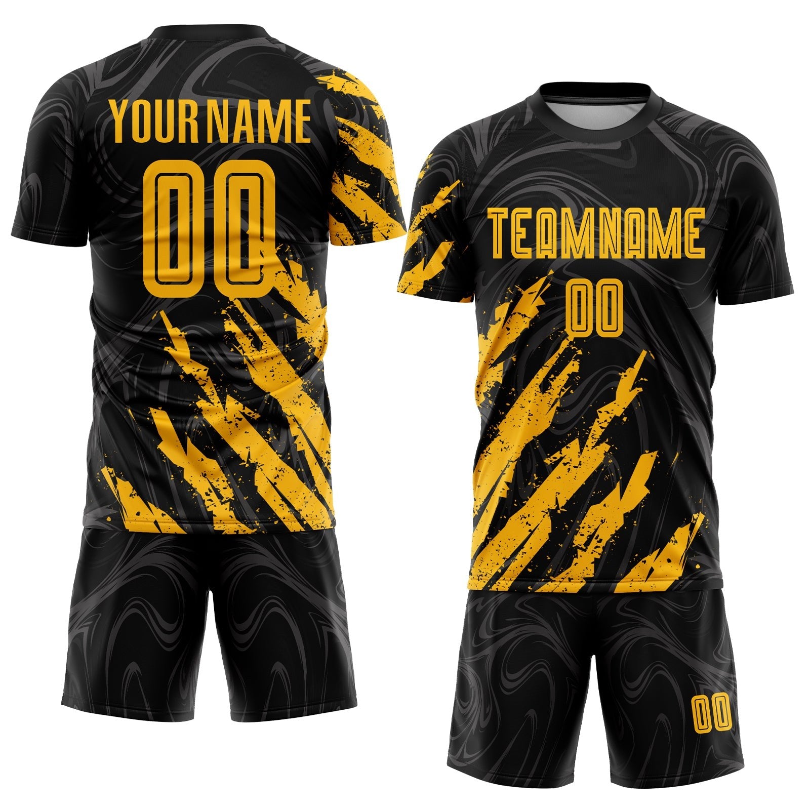 Custom Black Gold Sublimation Soccer Uniform Jersey photo 2
