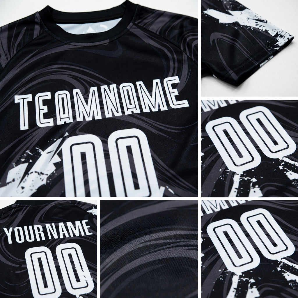 Custom Black White Sublimation Soccer Uniform Jersey detail