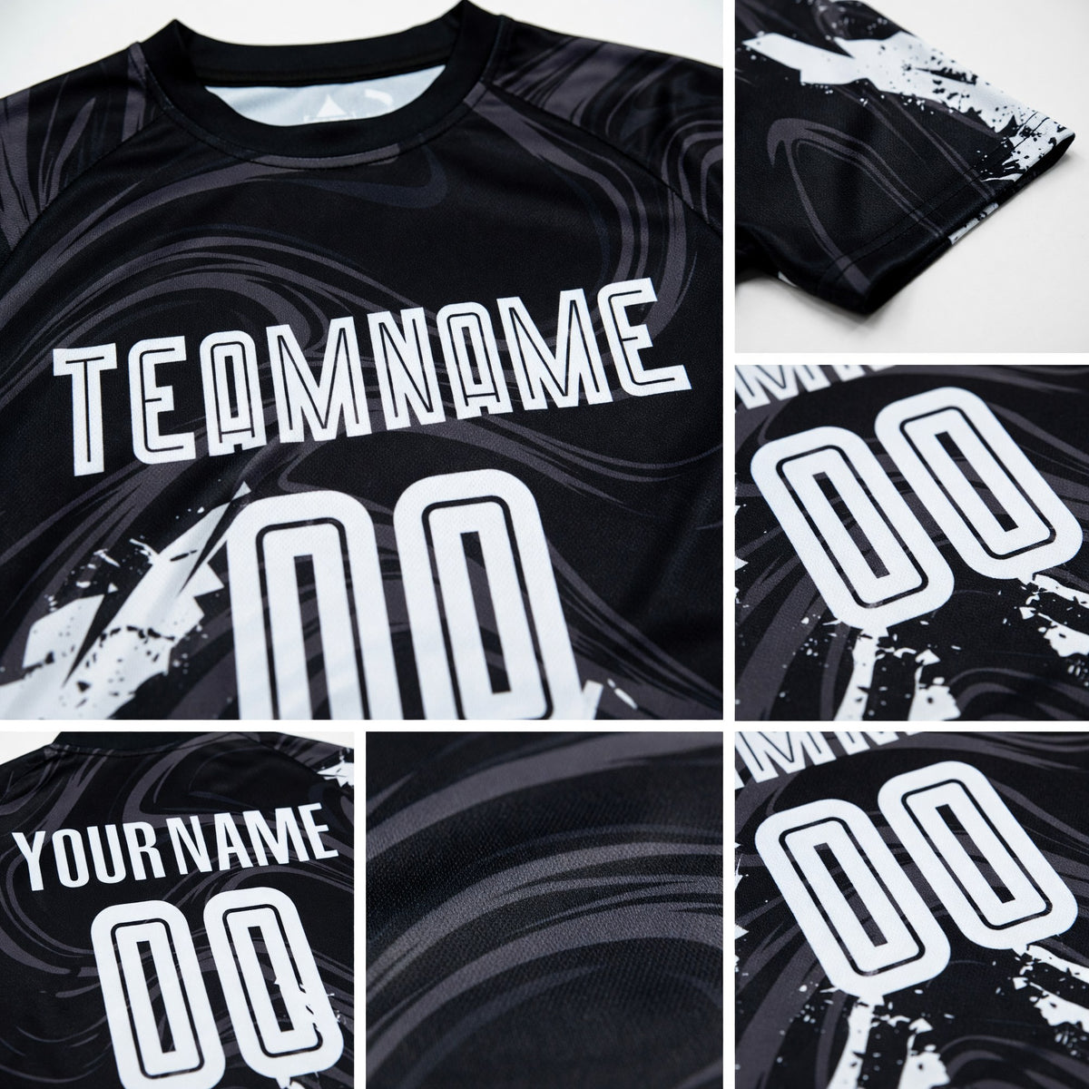 Custom Black White Sublimation Soccer Uniform Jersey detail