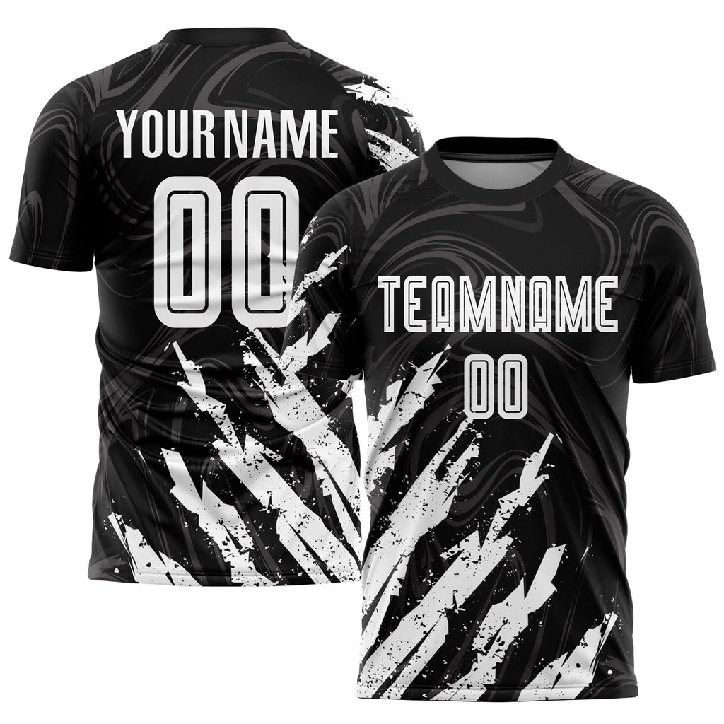Custom Black White Sublimation Soccer Uniform Jersey photo 1