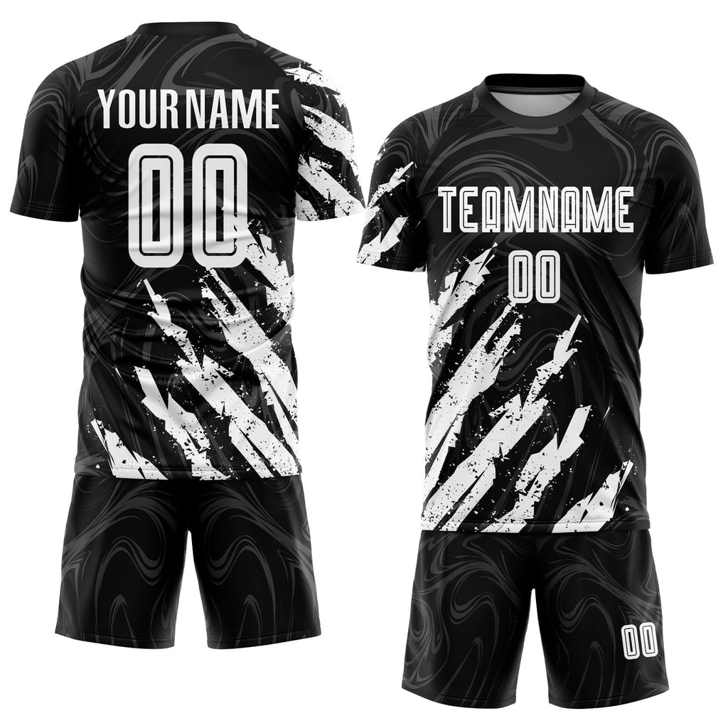 Custom Black White Sublimation Soccer Uniform Jersey photo 2