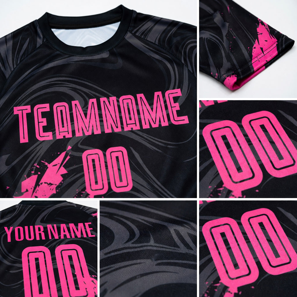 Custom Black Pink Sublimation Soccer Uniform Jersey detail