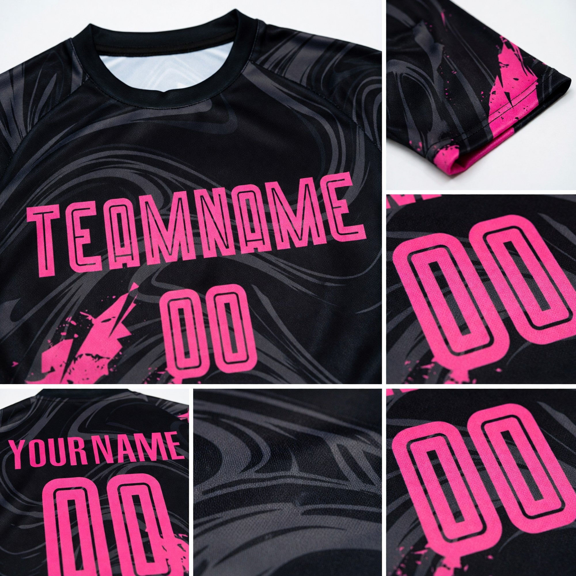 Custom Black Pink Sublimation Soccer Uniform Jersey detail