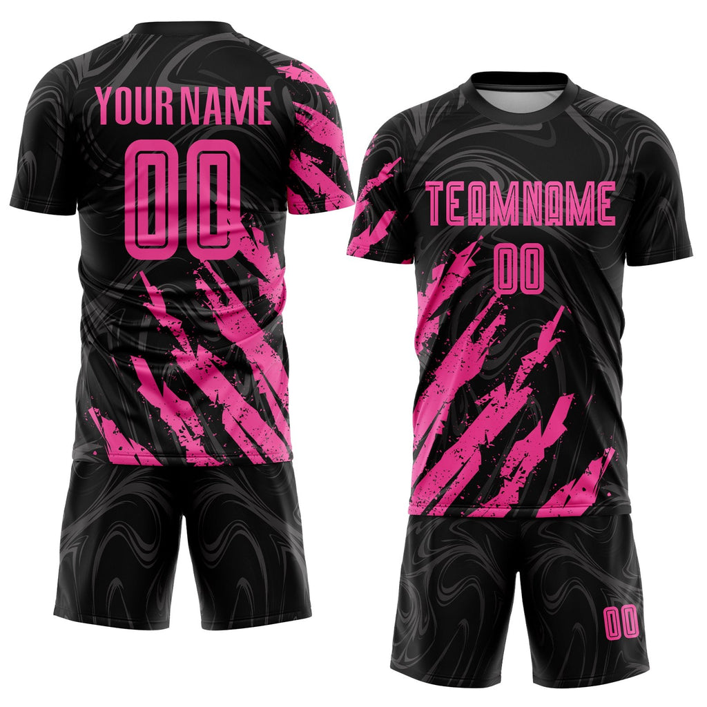 Custom Black Pink Sublimation Soccer Uniform Jersey photo 2