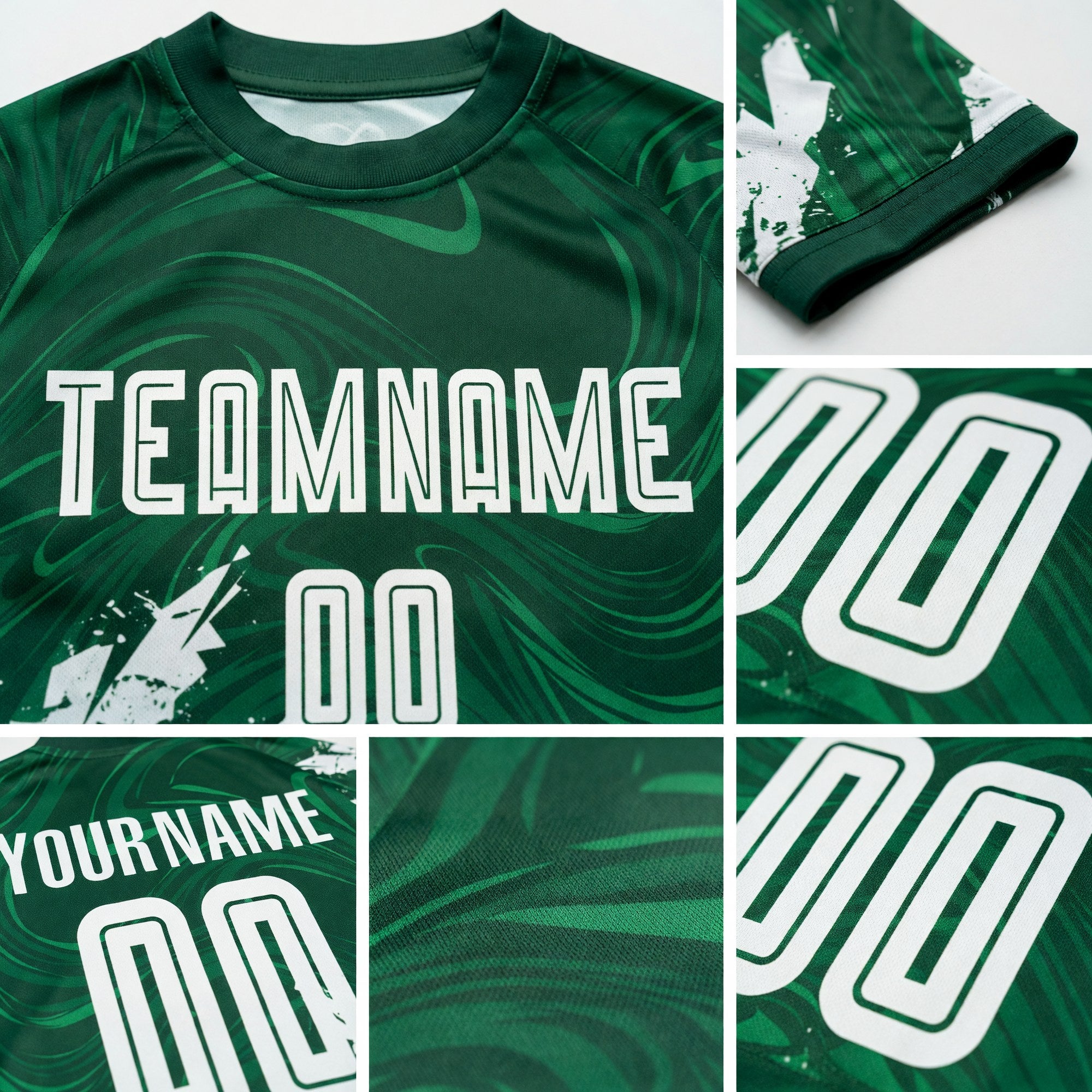 Custom Kelly Green White Sublimation Soccer Uniform Jersey detail