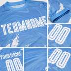 Custom Light Blue White Sublimation Soccer Uniform Jersey detail
