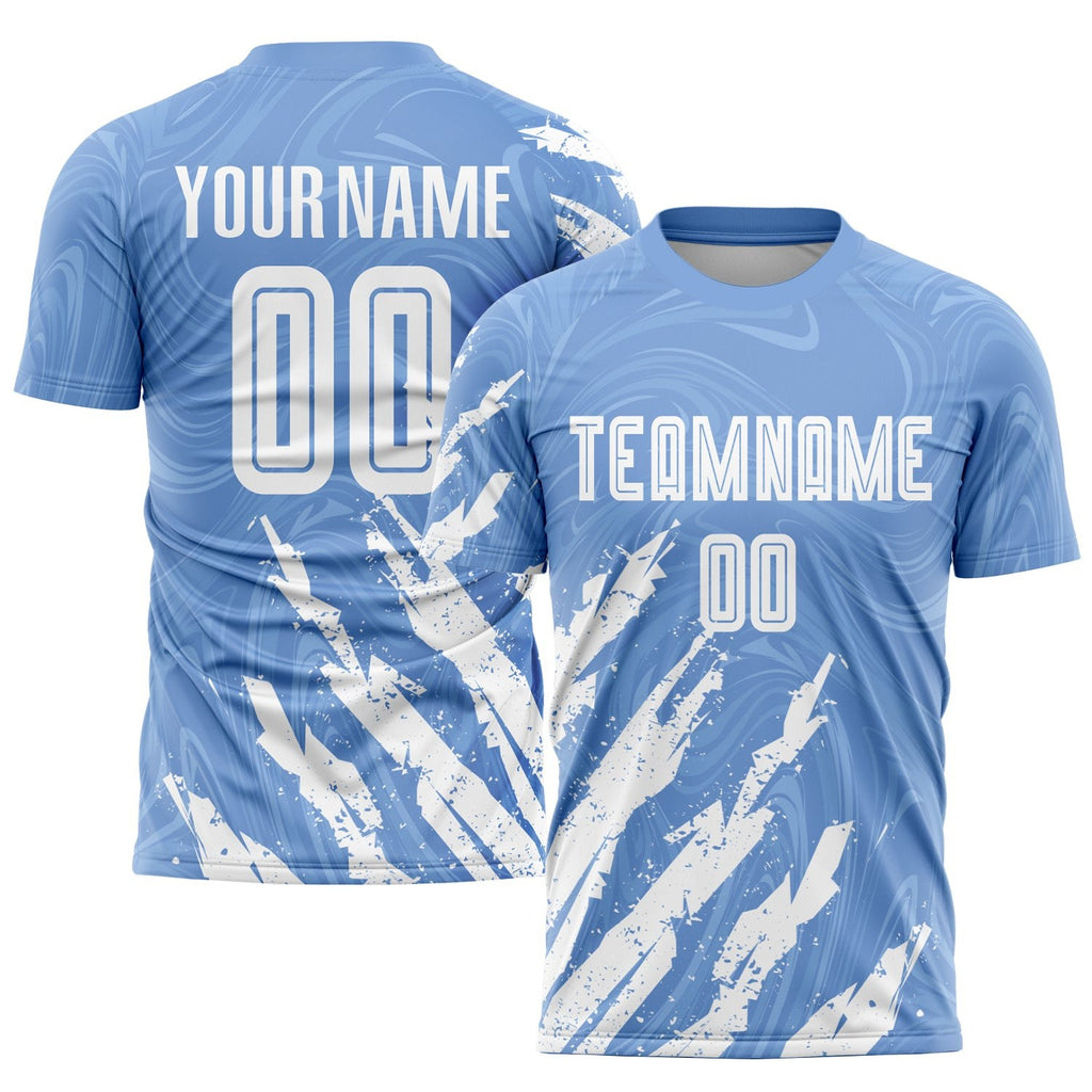 Custom Light Blue White Sublimation Soccer Uniform Jersey photo 1