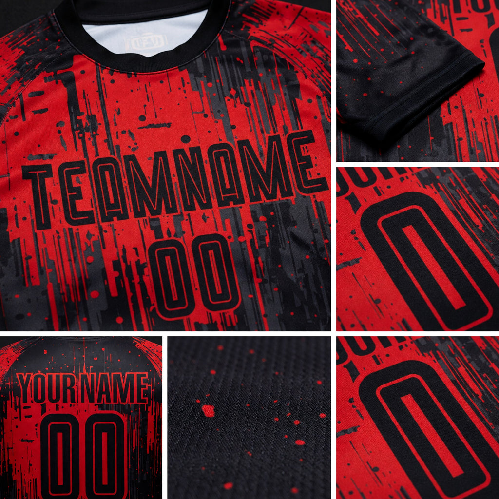 Custom Red Black Sublimation Soccer Uniform Jersey detail