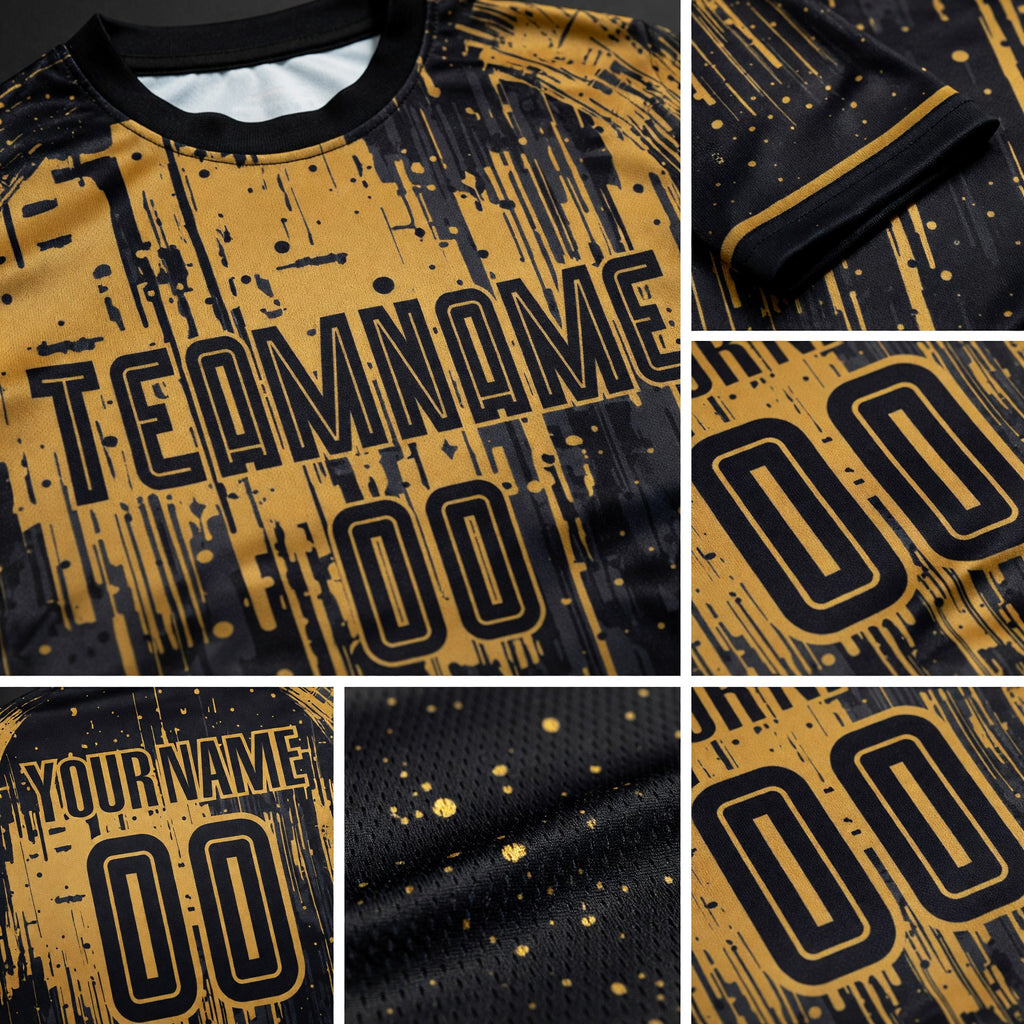 Custom Old Gold Black Sublimation Soccer Uniform Jersey detail