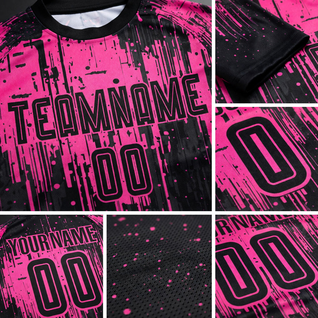 Custom Pink Black Sublimation Soccer Uniform Jersey detail