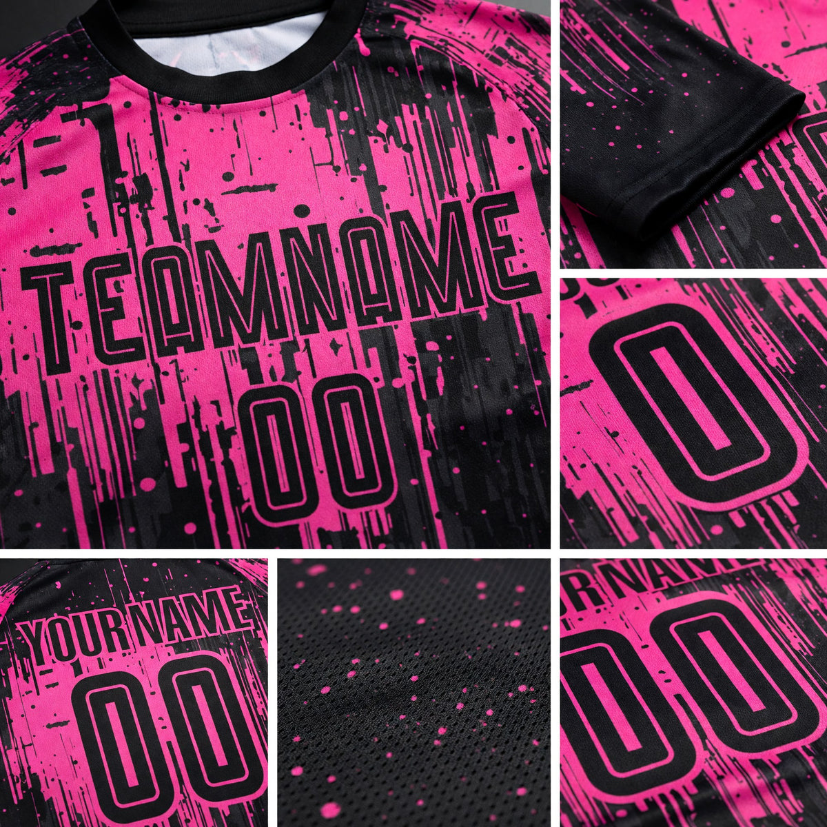 Custom Pink Black Sublimation Soccer Uniform Jersey detail