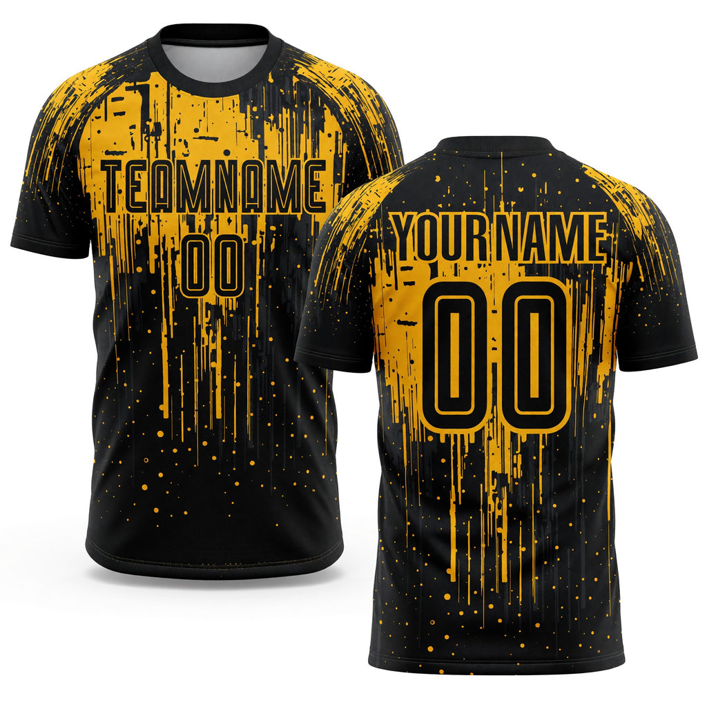 Custom Gold Black Sublimation Soccer Uniform Jersey
