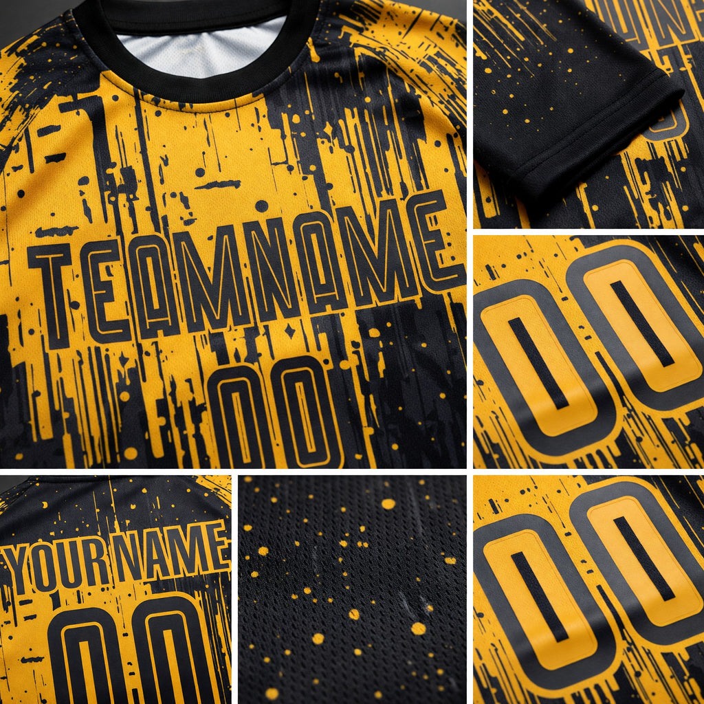 Custom Gold Black Sublimation Soccer Uniform Jersey detail