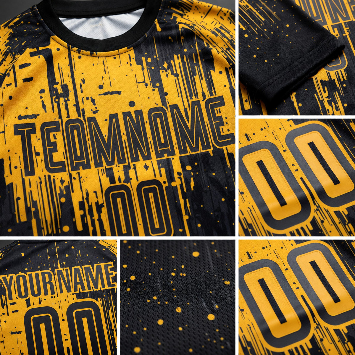Custom Gold Black Sublimation Soccer Uniform Jersey detail