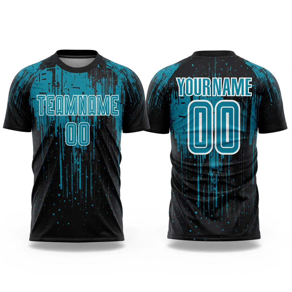 Custom Teal Black-White Sublimation Soccer Uniform Jersey