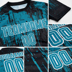 Custom Teal Black-White Sublimation Soccer Uniform Jersey detail
