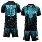 Custom Teal Black-White Sublimation Soccer Uniform Jersey photo 2