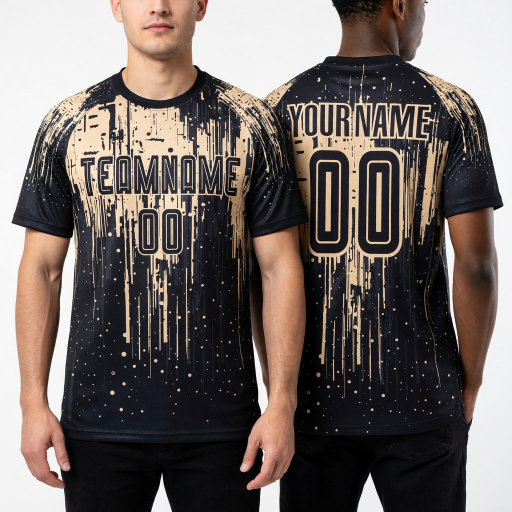 Custom City Cream Black Sublimation Soccer Uniform Jersey worn front and back