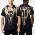 Custom City Cream Black Sublimation Soccer Uniform Jersey worn front and back