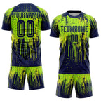Custom Neon Green Navy-Neon Yellow Sublimation Soccer Uniform Jersey photo 2