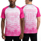Custom Pink White Sublimation Soccer Uniform Jersey worn front and back